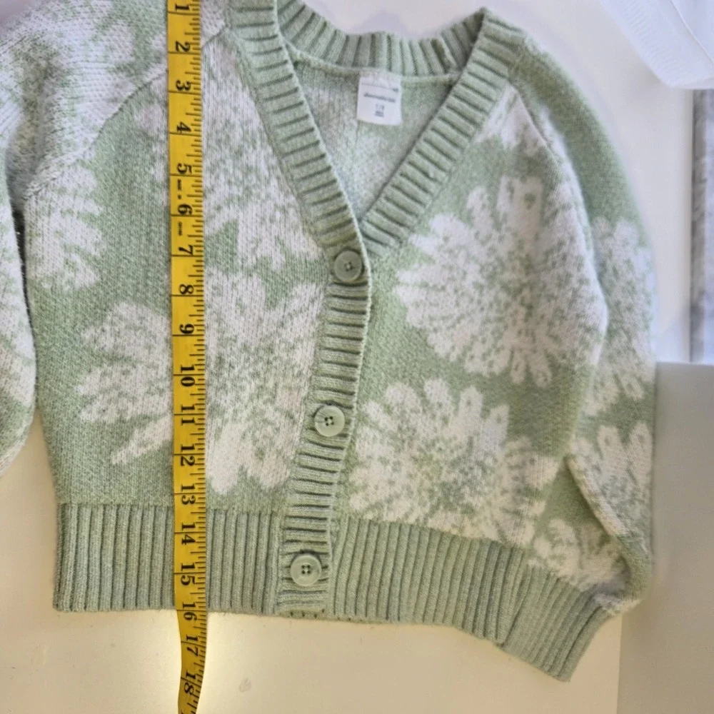 Abercrombie Kids Floral Cardigan Sweater‎ Girl Size 7/8 Green White Cotton Blend